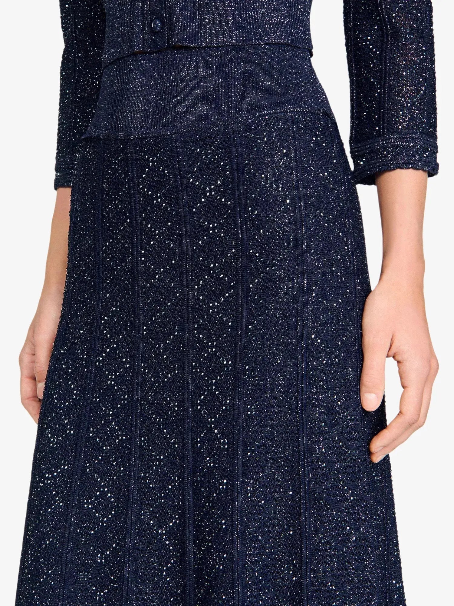 Sandro Women's Flared Rhinestone-Knit Maxi Skirt Sandro