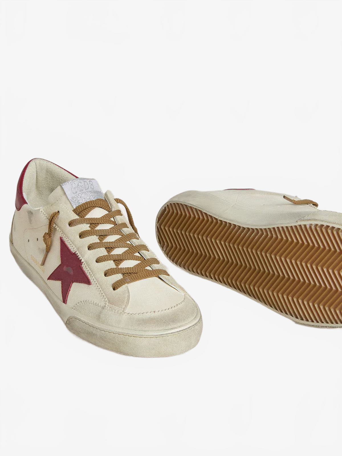 Golden Goose Men's Super-Star with red leather star and beige suede inserts Golden Goose