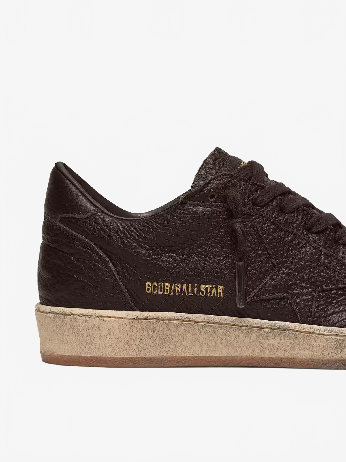 Golden Goose Men's Ball Star in dark brown leather with tone-on-tone leather star Golden Goose