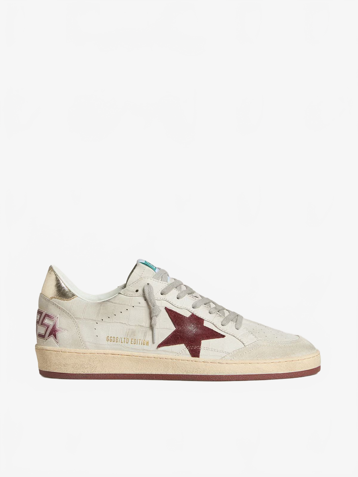 Golden Goose Men's Ball Star in crocodile-print nubuck with burgundy suede star Golden Goose