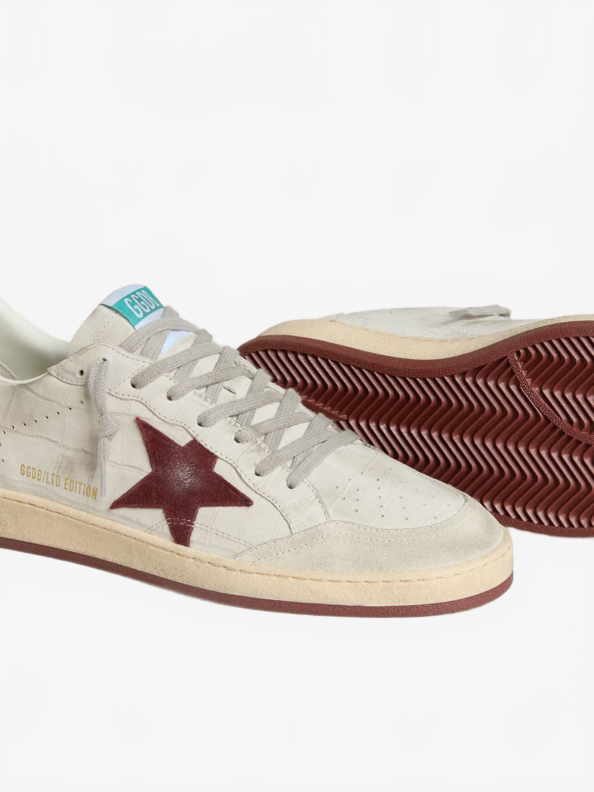 Golden Goose Men's Ball Star in crocodile-print nubuck with burgundy suede star Golden Goose