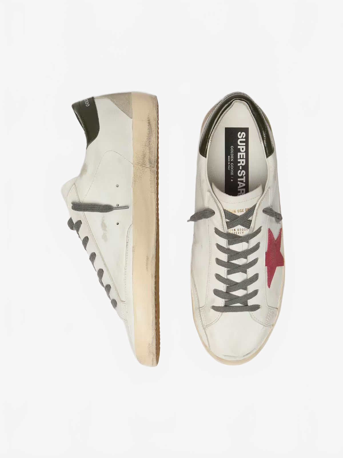 Golden Goose Men's Super-Star with red suede star and green leather heel tab Golden Goose