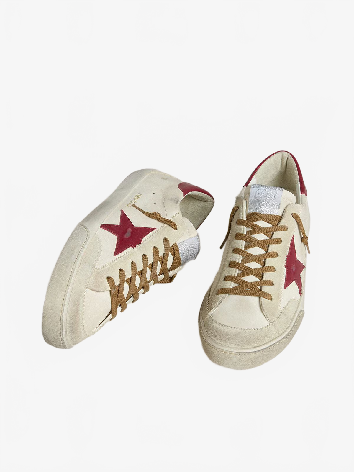 Golden Goose Men's Super-Star with red leather star and beige suede inserts Golden Goose
